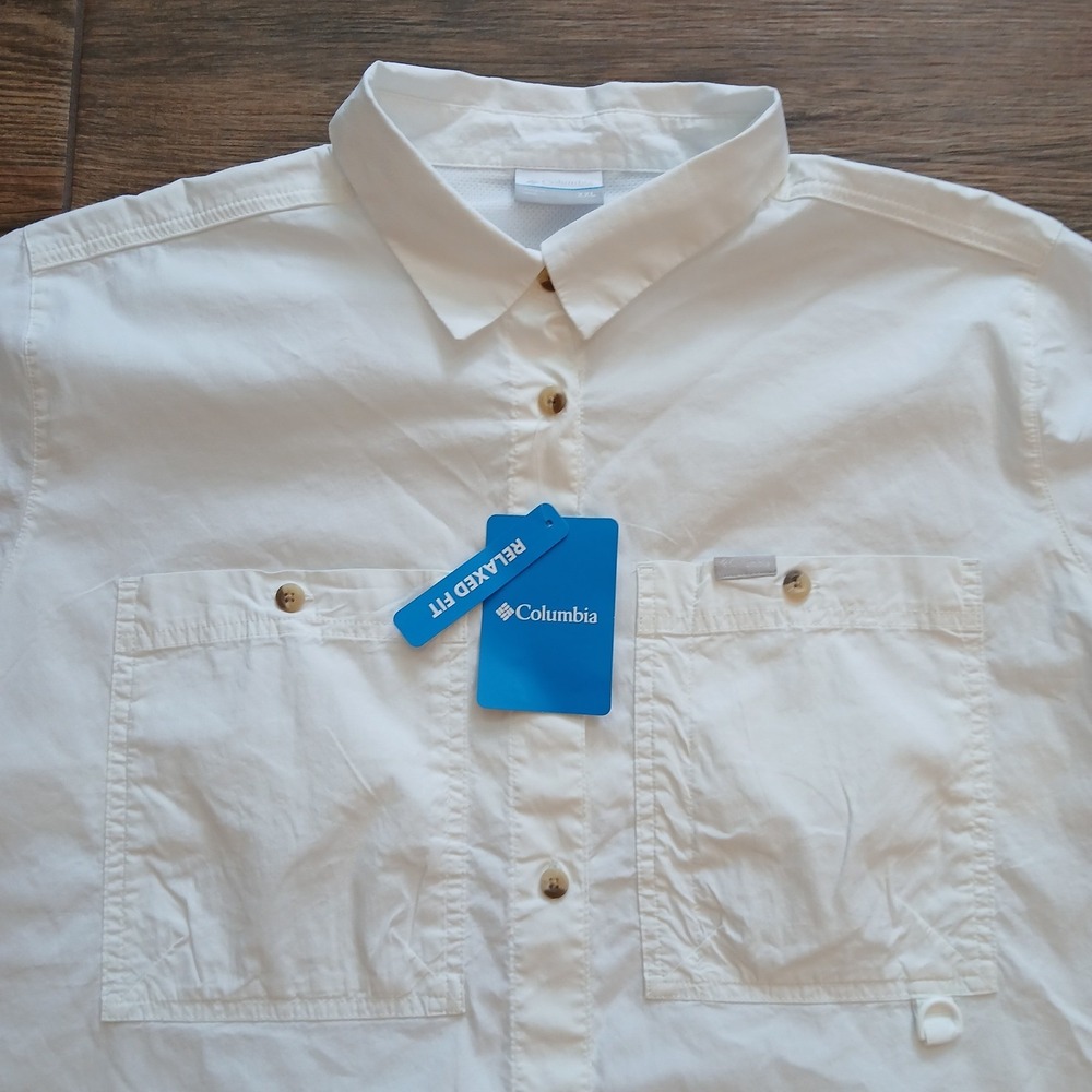 Columbia Brea Falls Shirt Womens 2XL XXL White Woven Performance Button UP